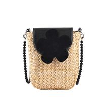 Pu Stitching Straw Woven Shoulder Crossbody Square Bag main image 2