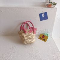 Girl's Straw Solid Color Cute Bucket Open Handbag sku image 6