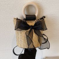 New Fashion Straw Messenger Woven Handbag Bow Bucket Bag main image 1