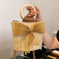 New Fashion Straw Messenger Woven Handbag Bow Bucket Bag sku image 3