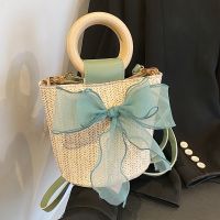 New Fashion Straw Messenger Woven Handbag Bow Bucket Bag sku image 1