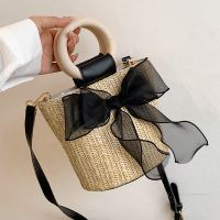 New Fashion Straw Messenger Woven Handbag Bow Bucket Bag sku image 2