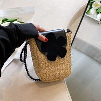 Phone Holder Small Women 2022 New Pearl Chain Straw Mini Messenger Bag main image 4