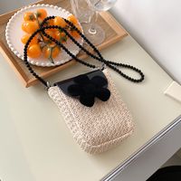 Phone Holder Small Women 2022 New Pearl Chain Straw Mini Messenger Bag main image 3