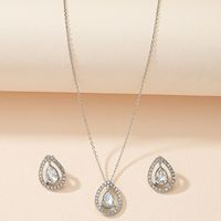 Fashion Water Drop Pendant Inlay Full Diamond Earrings Necklace Accessories Set main image 5