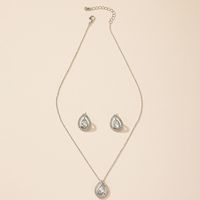 Fashion Water Drop Pendant Inlay Full Diamond Earrings Necklace Accessories Set main image 2