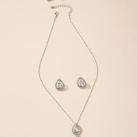 Fashion Water Drop Pendant Inlay Full Diamond Earrings Necklace Accessories Set main image 4