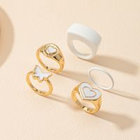 5 Pieces Ring Set Creative Dripping Oil Heart Shaped Butterfly Solid Color Shaped Alloy Ring main image 1