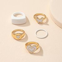 5 Pieces Ring Set Creative Dripping Oil Heart Shaped Butterfly Solid Color Shaped Alloy Ring main image 2