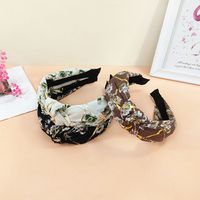 New Style Floral Fabric Knotted Bronzing Wide Brim Hair Band main image 3