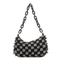 Fashion Simple Denim Canvas Chessboard Plaid Chain Portable Shoulder Bag main image 2