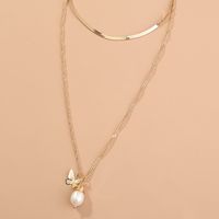 Mode Einfache Schmetterling Natürliche Perle Anhänger Legierung Schlüsselbein Kette Multi-schicht Metall Halskette main image 1