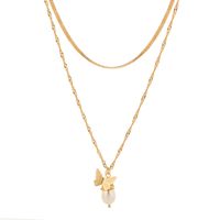 Fashion Simple Butterfly Natural Bead Pendant Alloy Clavicle Chain Multi-layer Metal Necklace main image 3