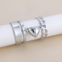 New Fashion Magnet Suction Heart Metal Open Ring 2-piece Set main image 1