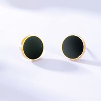 Fashion Black Round Steel Electroplated 18k Golden Ear Studs Earrings main image 2