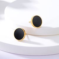 Fashion Black Round Steel Electroplated 18k Golden Ear Studs Earrings main image 3