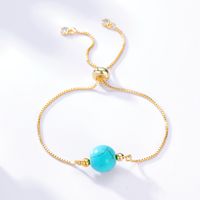 New Fashion Simple Steel Electroplated 18k Gold Turquoise Beaded Adjustable Bracelet main image 2