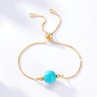 Nouveau Mode Simple En Acier Électrolytique 18k Or Turquoise Perlée Réglable Bracelet main image 2