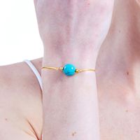 New Fashion Simple Steel Electroplated 18k Gold Turquoise Beaded Adjustable Bracelet main image 4