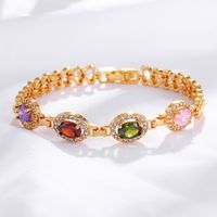 Fashion Creative Simple Electroplated 18k Gold Colorful Zircon Copper Bracelet main image 1