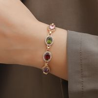 Fashion Creative Simple Electroplated 18k Gold Colorful Zircon Copper Bracelet main image 2