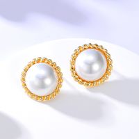 Fashion Round Pearl Alloy Electroplated 18k Geometric Earrings main image 2