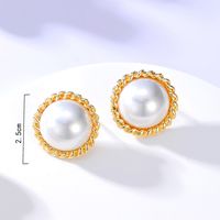 Fashion Round Pearl Alloy Electroplated 18k Geometric Earrings sku image 1