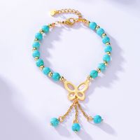 Mode Simple En Acier Électrolytique 18k D'or Papillon Creux Pendentif Turquoise Bracelet main image 2