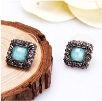 Ethnic Retro Fashionable Square Full Diamond Gem Small Alloy Ear Studs main image 3