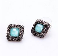 Ethnic Retro Fashionable Square Full Diamond Gem Small Alloy Ear Studs sku image 1