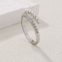 Fashion Micro-inlaid Golden Pearl Zircon Opening Adjustable Ring sku image 2