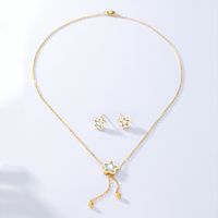 Fashion Simple Steel Electroplated 18k Gold Zircon Pentagram Ear Stud Necklace Set main image 2