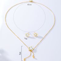 Fashion Simple Steel Electroplated 18k Gold Zircon Pentagram Ear Stud Necklace Set main image 3