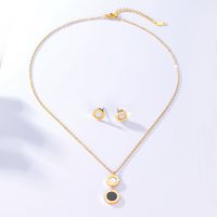 Fashion Simple Steel Electroplated 18k Gold Shell Ear Stud Earrings Necklace Set main image 3