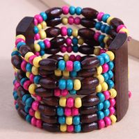 Bohemian Style Colorful Beads Wooden Simple Wide Bracelet sku image 1