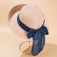 2022 Nuevo Sombrero De Protección Solar Tejido De Paja Con Decoración De Lazo Para Mujer sku image 3