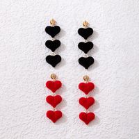 New Red Love Velvet Heart Peach Heart Pendant Long Temperament Earrings For Women sku image 9
