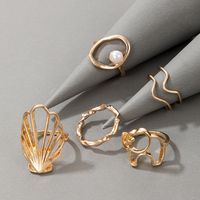 Fashion Hollow Geometric Wave Shell Pearl Ring Set main image 3