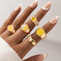 Fashion Heart Tai Chi Pig Five-pointed Star Oil Dripping Ring 5-piece Set main image 6