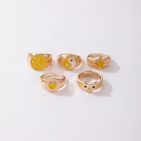 Fashion Heart Tai Chi Pig Five-pointed Star Oil Dripping Ring 5-piece Set main image 4