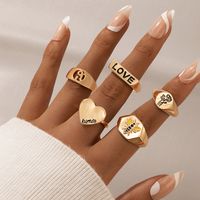 Fashion Letter Heart Bee Oil Dripping Ring 5-piece Set main image 1