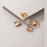 Fashion Letter Heart Bee Oil Dripping Ring 5-piece Set main image 3