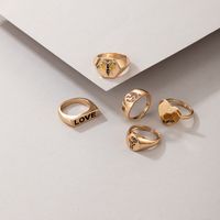 Fashion Letter Heart Bee Oil Dripping Ring 5-piece Set main image 4