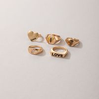Fashion Letter Heart Bee Oil Dripping Ring 5-piece Set main image 5