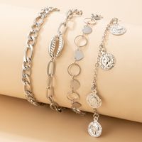 Fashion Jewelry Beach Style Love Circle Piece Chain 4-piece Set Chain Golden Anklet Jewelry sku image 2