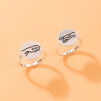 Personality Jewelry Cartoon Love Couple Ring Geometric Letter Ring Set sku image 13