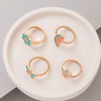 Colorful Oil Dripping Mushroom Watermelon Butterfly Ring Four-piece Set main image 3