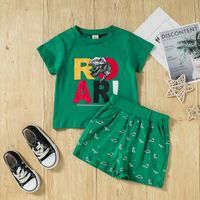 Boys Summer New Dinosaur Letter Print Short-sleeve Cotton Casual Two-piece Suit main image 3