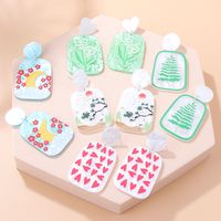 Fashion New Three-dimensional Printing Landscape Painting Heart Shaped Acrylic Earrings main image 2