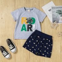 Boys Summer New Dinosaur Letter Print Short-sleeve Cotton Casual Two-piece Suit sku image 6